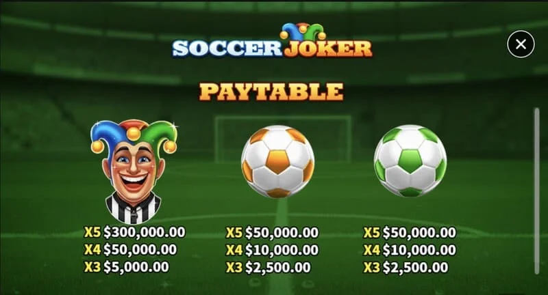 Soccer Joker - jadual pembayaran, halaman pertama